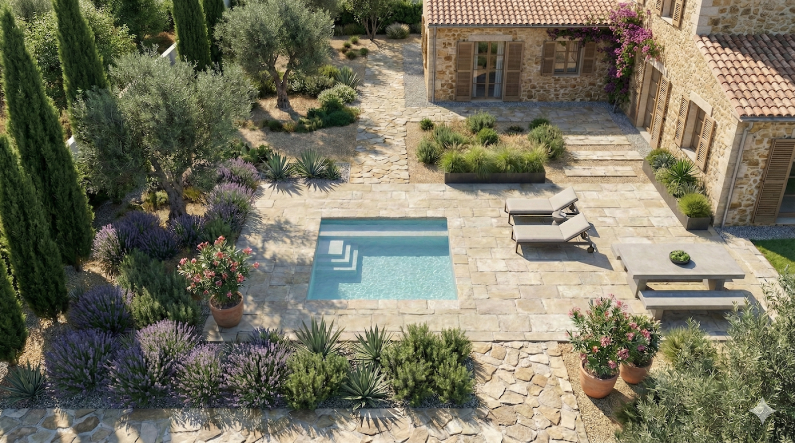 piscine coque avec escalier pyramidale