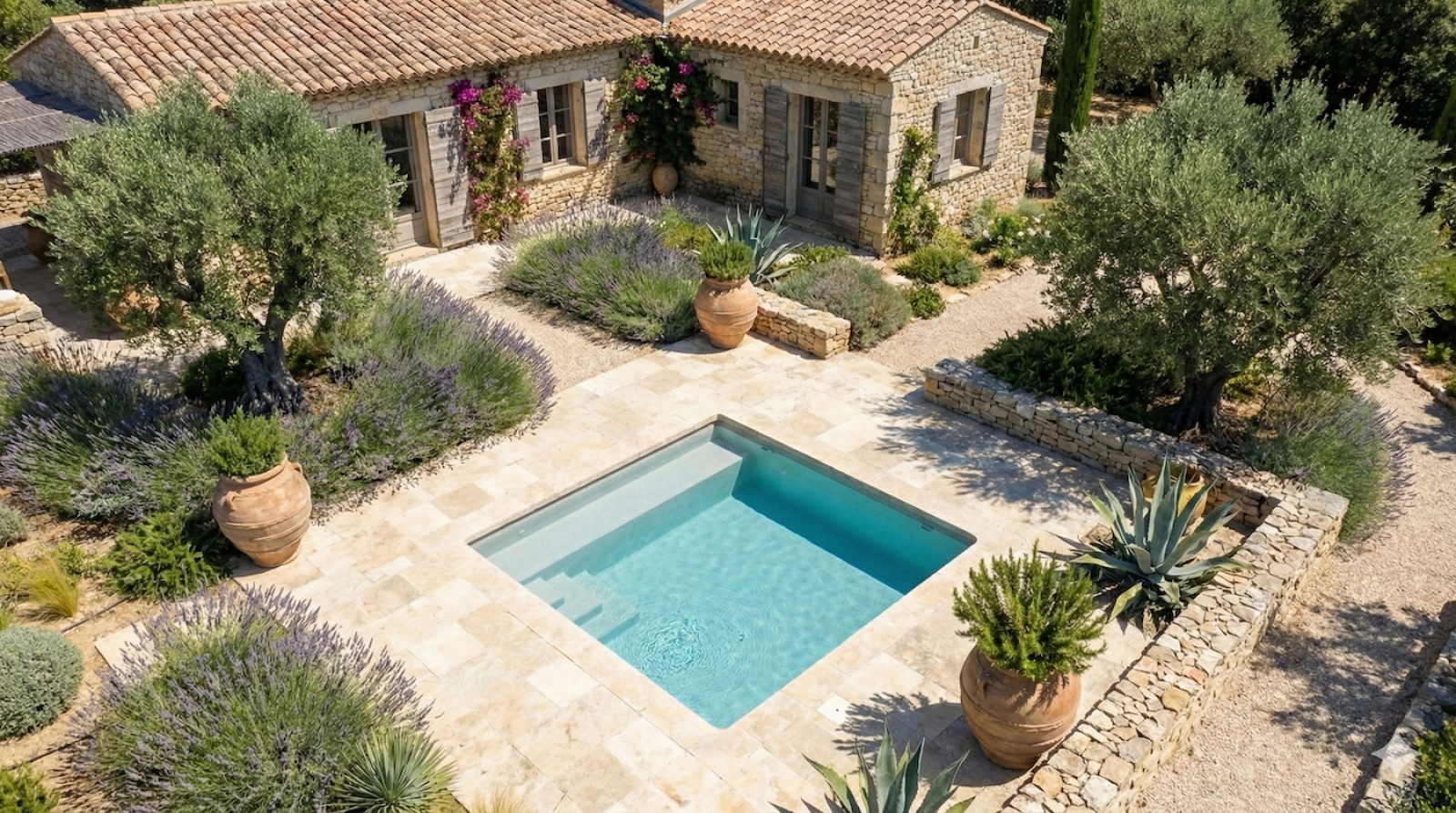 Piscine carré avec banquette