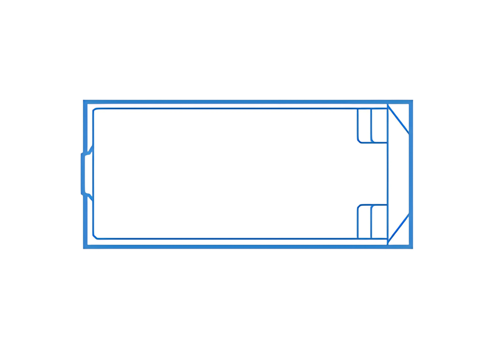 Piscine coque polyester Shooter 6,20 m à Toulon avec bloc filtrant intégré et banquette pour la détente.