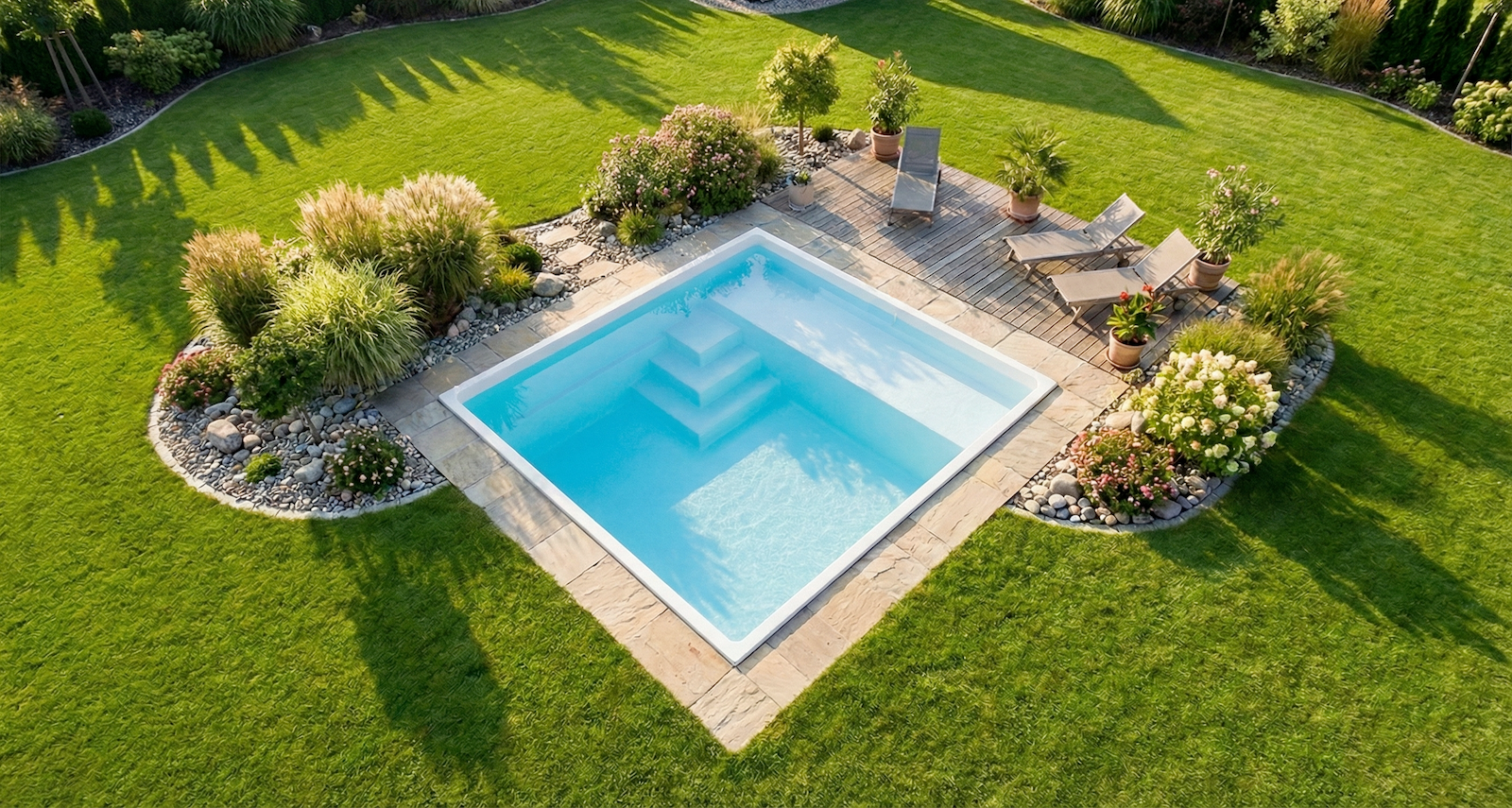 Piscine carré avec escaliers pyramides Var