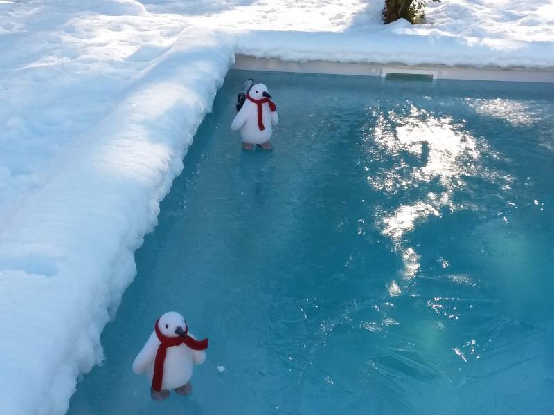 Cocktail Piscine Hiver avec neige et bonhome de neige