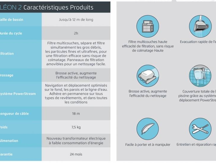 fiche technique Robot aspirateur Léon 2 pour piscine