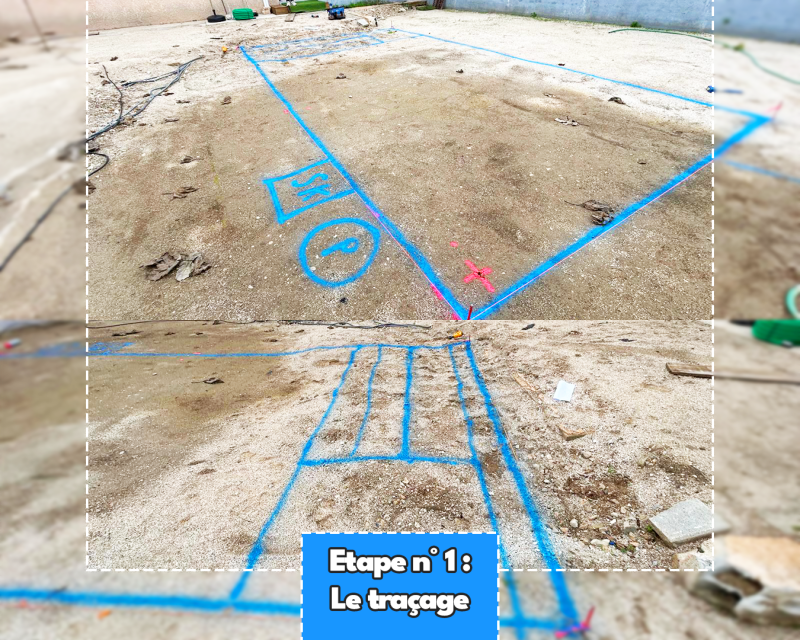 Traçage au sol du futur emplacement de votre piscine coque