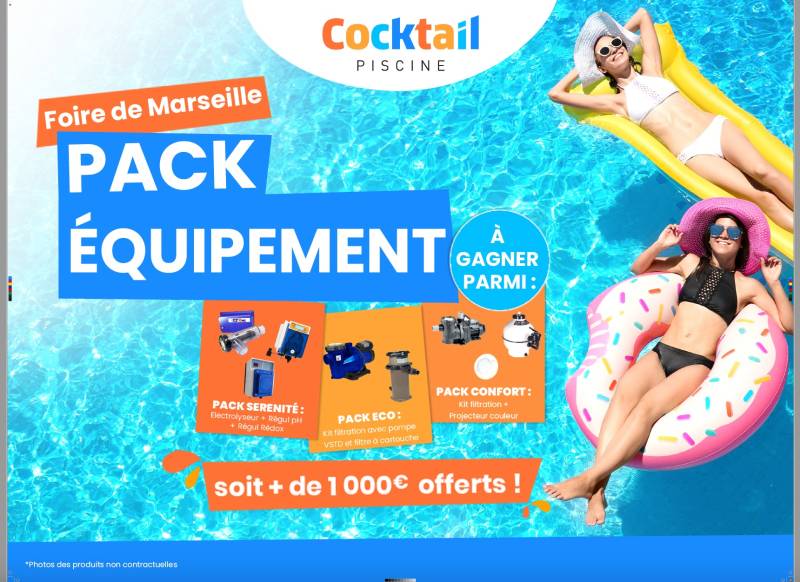 pub accessoire foire de marseille chez cocktail piscine dans le VAr à Rocbaron, agence Adopte une piscine