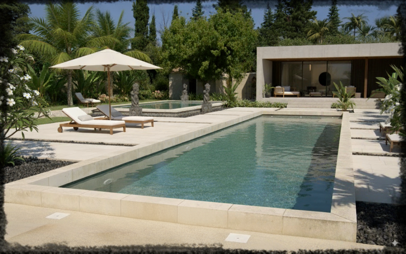 Zoom sur la couleur Tropical, mélange subtil de gris et vert pour une eau au rendu haut de gamme et naturel.