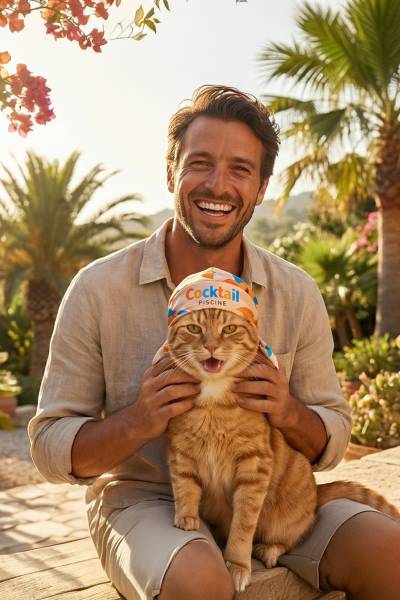 Homme avec son chat sur les genoux
