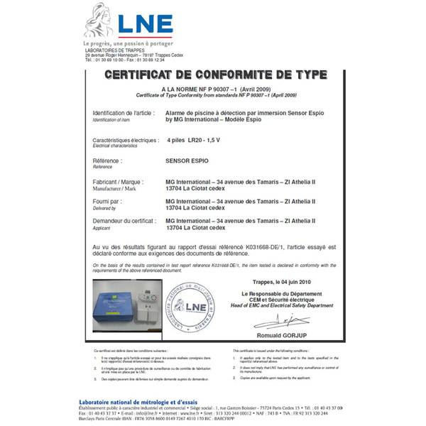 Certificat de conformité Norme
