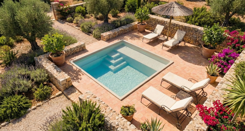 Magnifique piscine carré avec banquette dans le Var